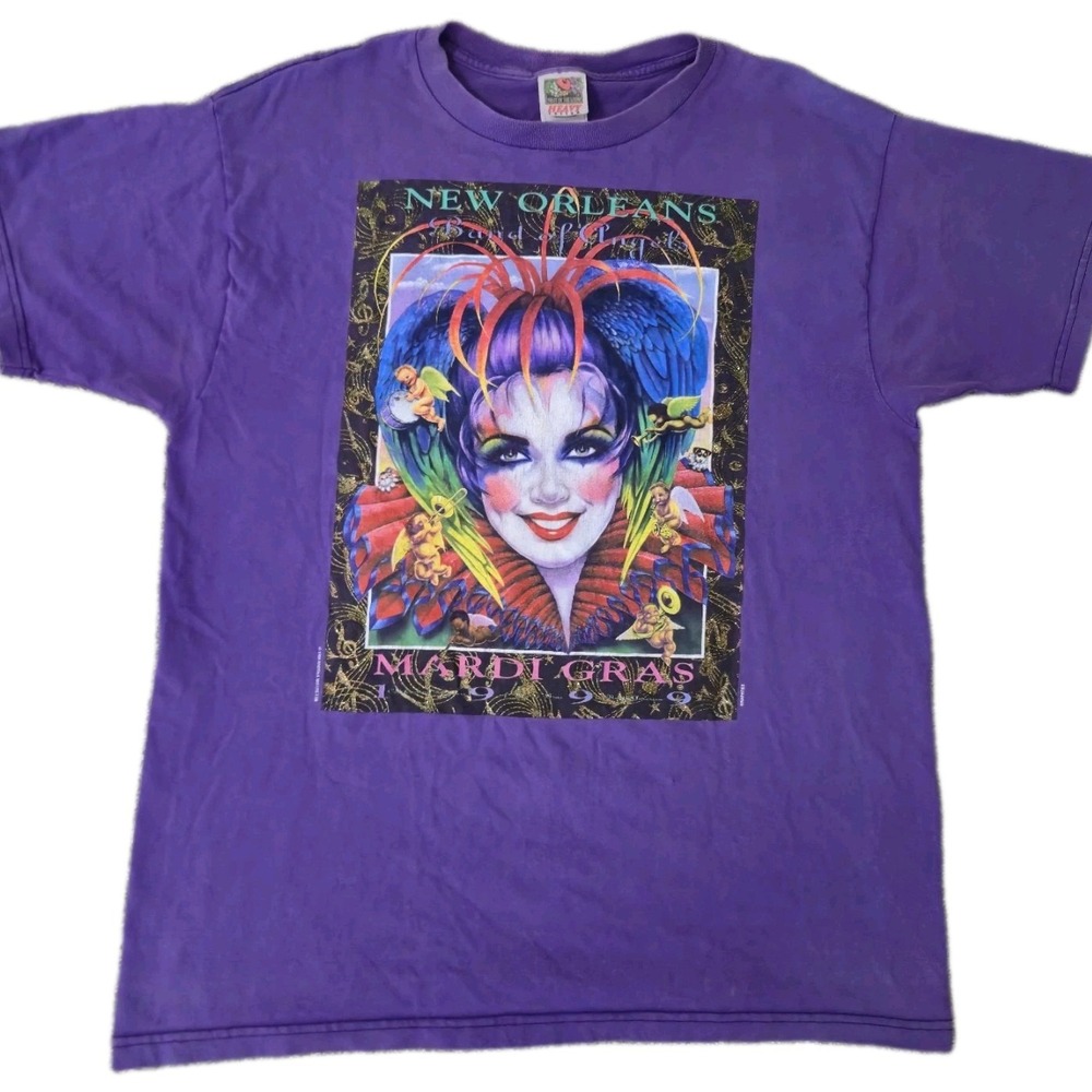 Vintage New Orleans Mardi Gras 1999 Band Of Angels Art T Shirt Size L Abstract